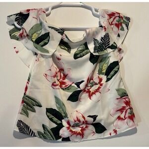Banana Republic‎ Women's White Floral Cold Shoulder Flutter Sleeve Top Petite S